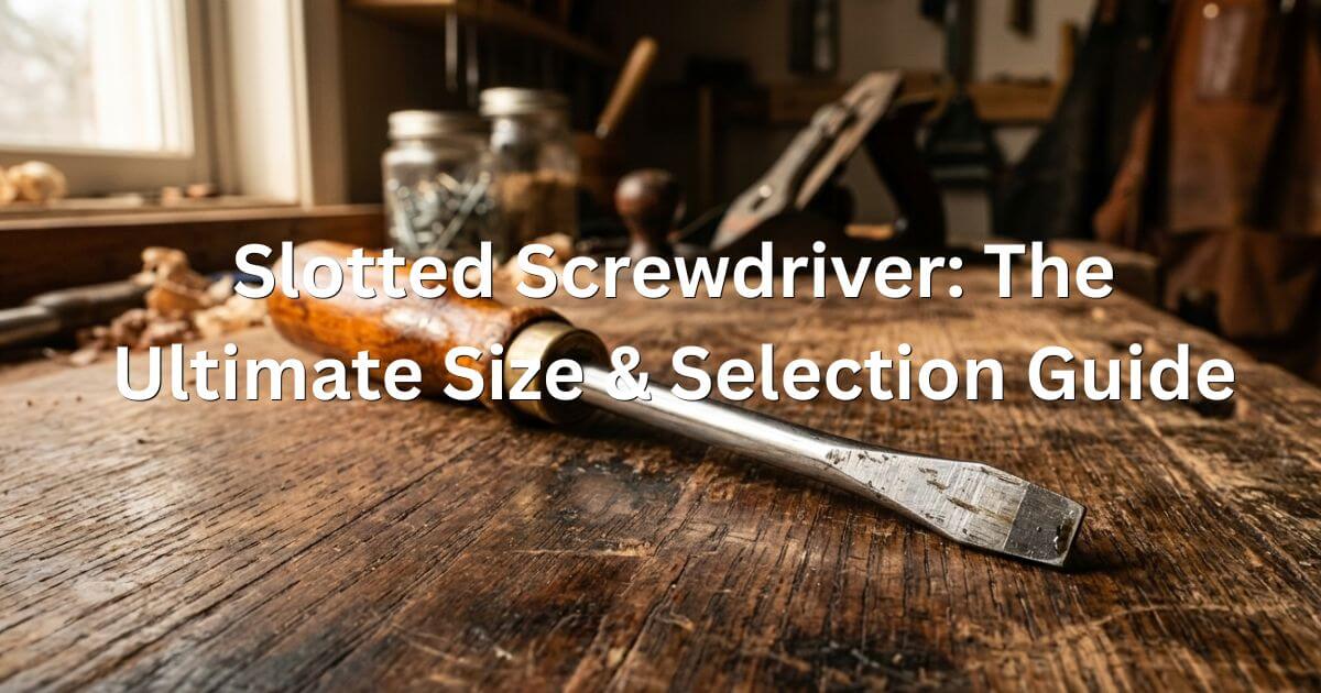 Slotted screwdriver with flat head on a wooden table